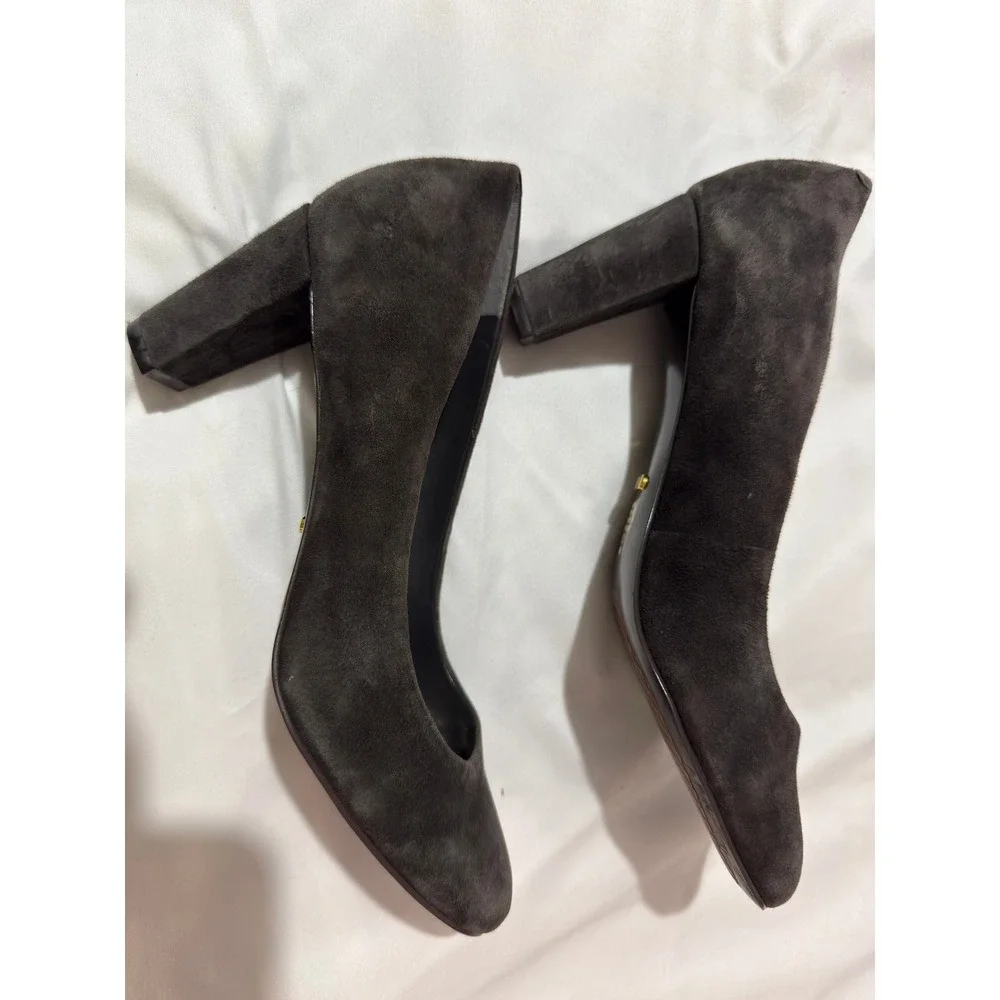 Lauren Ralph Lauren Hala Dark‎ Grey Suede Block Heel Pumps Womens 8.5B Round Toe